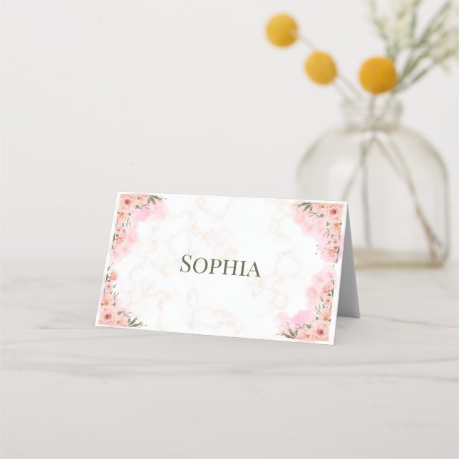 Tarjeta de lugar plegado de las flores rosadas rom (Anverso)