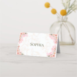 Tarjeta de lugar plegado de las flores rosadas rom