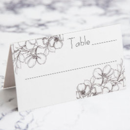 Tarjeta de lugar plegado de línea floral blanca y 