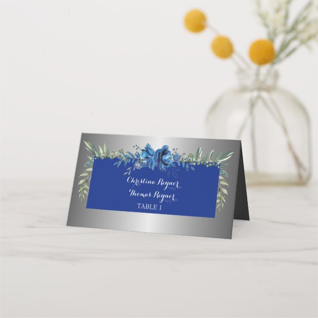 Tarjeta de lugar plegado de Petals plateados de am (Anverso)