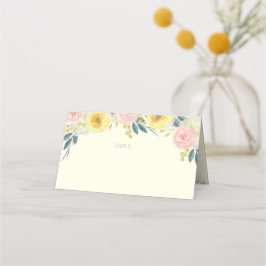 Tarjeta de lugar plegado del Boda floral amarillo