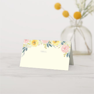 Tarjeta de lugar plegado del Boda floral amarillo