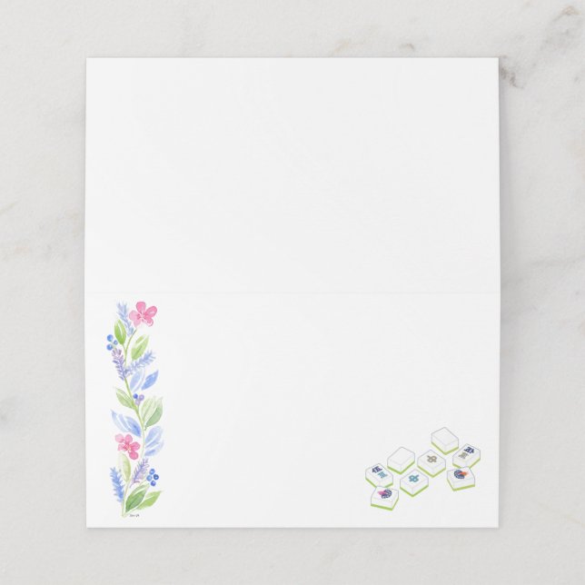 Tarjeta de lugar plegado Mahjong Watercolor Flower (Exterior desplegado)