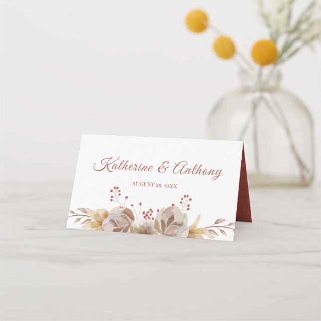 Tarjeta de lugar plegado mínima del Boda floral Bo (Reverso)
