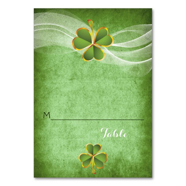 Tarjeta de lugar plegado para boda de trébol y vel (Anverso)