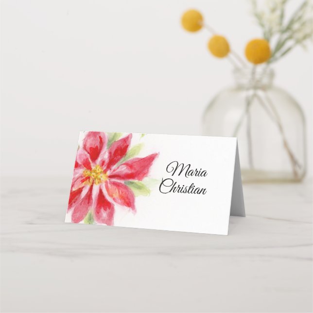 Tarjeta de lugar plegado Poinsettia Watercolor de  (Anverso)