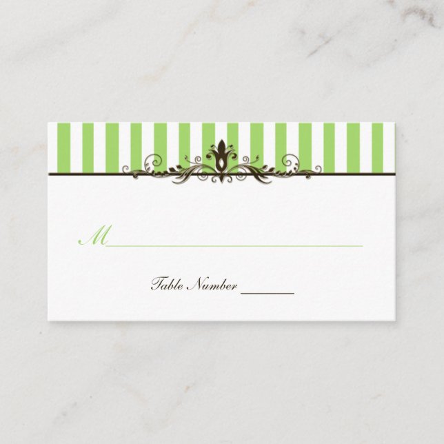 Tarjeta de lugar rayada verde, marrón y blanco (Anverso)