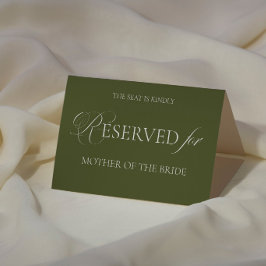 Tarjeta de lugar reservado para boda en verde oliv