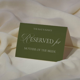 Tarjeta de lugar reservado para boda en verde oliv