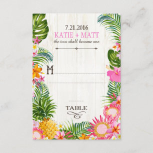 Tarjeta de lugar rústica de playa para boda hawaia
