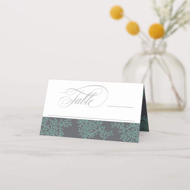 Tarjeta de lugar temática Boda costero de menta y  (Anverso)