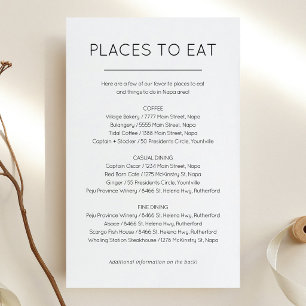 Tarjeta de lugares para comer y cosas que hacer