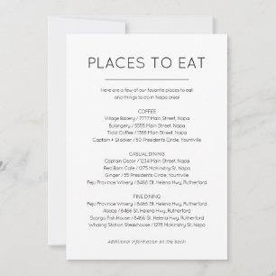 Tarjeta de lugares para comer y cosas que hacer
