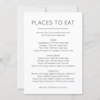 Tarjeta de lugares para comer y cosas que hacer