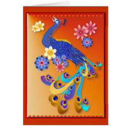 Tarjeta de lujo del pavo real y de las flores