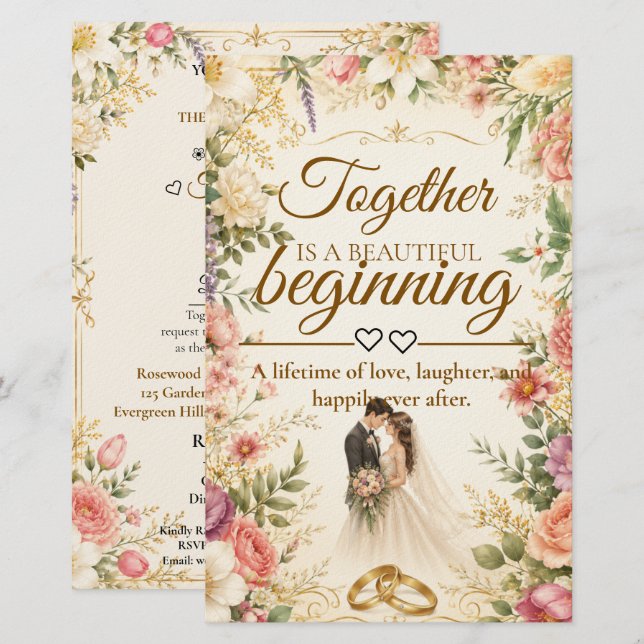 Tarjeta de lujo editable para invitación de boda (Anverso / Reverso)