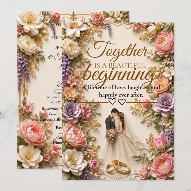 Tarjeta de lujo editable para invitación de boda (Anverso / Reverso)