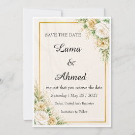 Tarjeta de lujo marfil oro floral para salvar la f