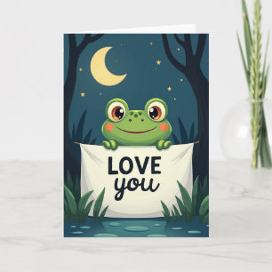 Tarjeta de Luna de Amor de Rana Adorable