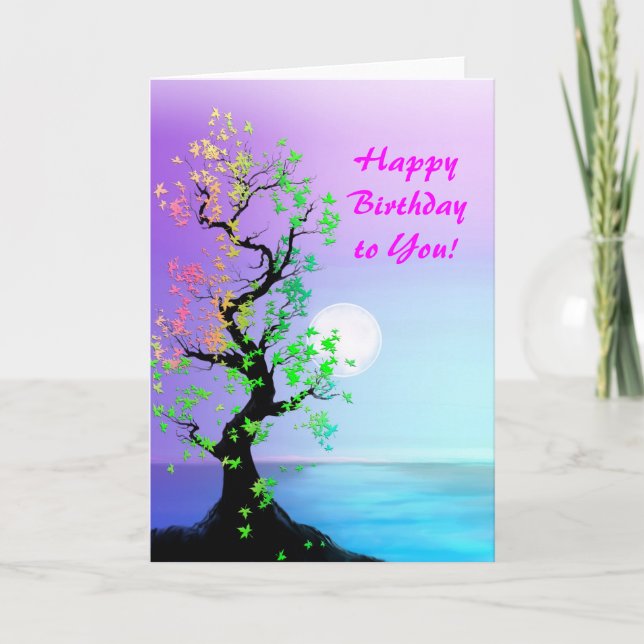 Tarjeta de luna de cumpleaños de árbol de vida (Anverso)
