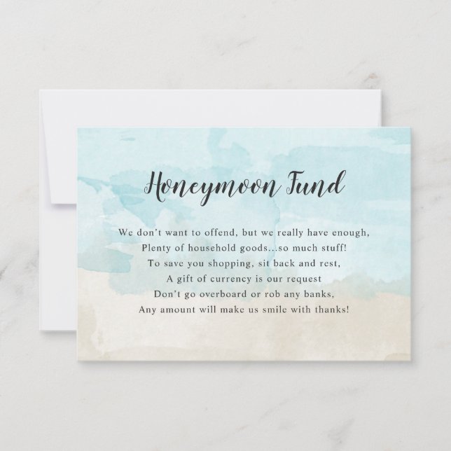 Tarjeta de luna de miel boda | acuarela de playa (Anverso)