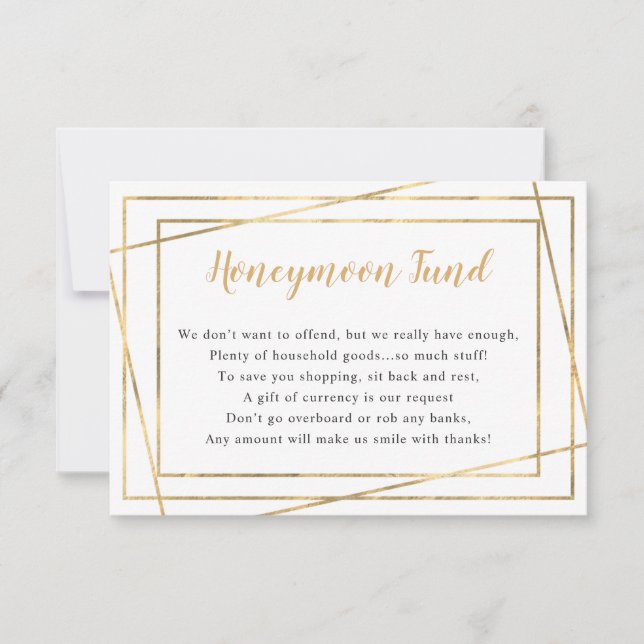 Tarjeta de luna de miel boda | marco oro simple (Anverso)
