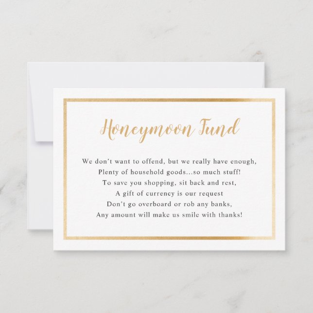 Tarjeta de luna de miel boda | marco oro simple (Anverso)