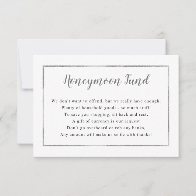 Tarjeta de luna de miel boda | marco plateado simp (Anverso)