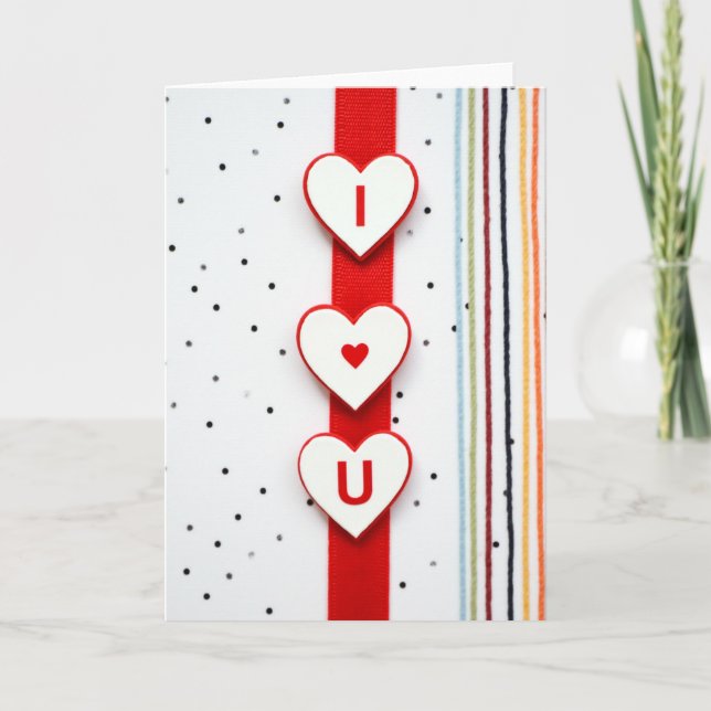 Tarjeta de lunares rayada I Heart U (Anverso)
