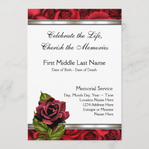 Tarjeta de Luto Anuncio de Funeral Rosa Roja