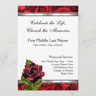 Tarjeta de luto de anuncio de funeral de rosa roja