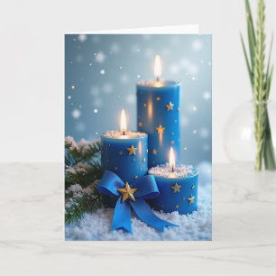Tarjeta de luz de vela azul nevada