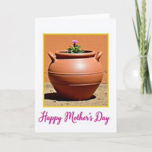 Tarjeta de maceta del día de la madre con flor mor