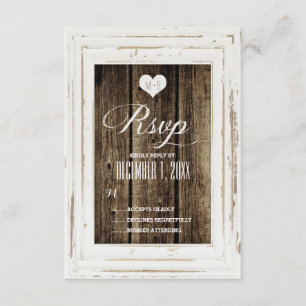Tarjeta de madera de RSVP del granero rústico