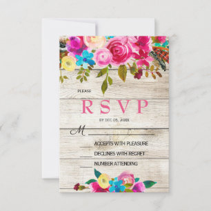 Tarjeta de madera floral de RSVP de la acuarela