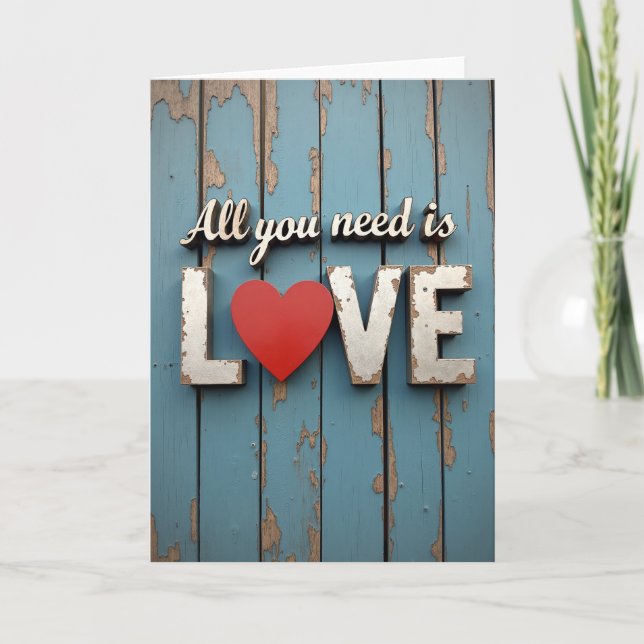 Tarjeta de madera Todo lo que necesitas es amor (Anverso)