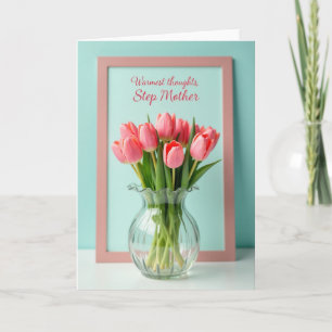 Tarjeta de Madrastra de Tulipanes Rosados