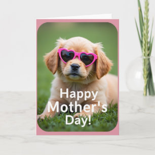 Tarjeta de Madre Cachorro con Gafas de Corazón
