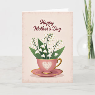 Tarjeta de Madre de Taza de Té Rosa Elegante