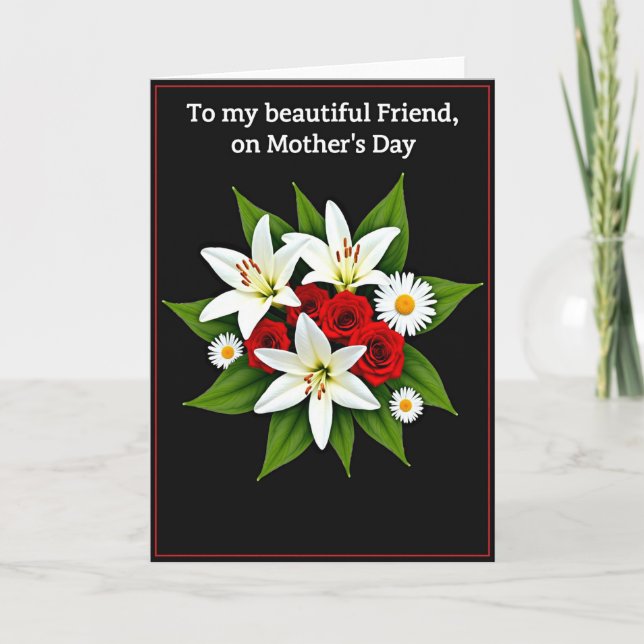 Tarjeta de madres amigas de flores rayadas (Anverso)