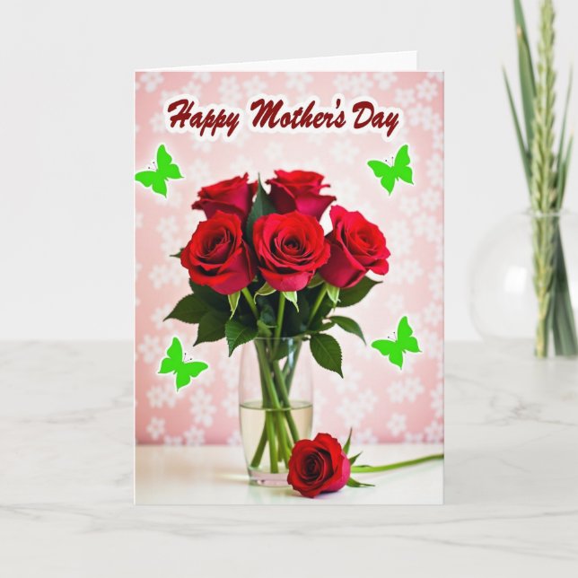 Tarjeta de Madres con Rosa y Mariposa (Anverso)