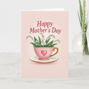 Tarjeta de madres de taza de té rosa
