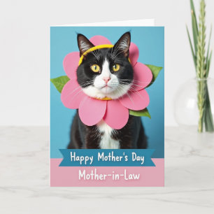 Tarjeta de Madres Gatito Flor de Color Rosa