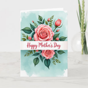 Tarjeta de Mamá con Acuarela de Rosas