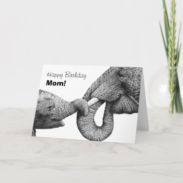 Tarjeta de mamá de cumpleaños feliz a los elefante (Anverso)