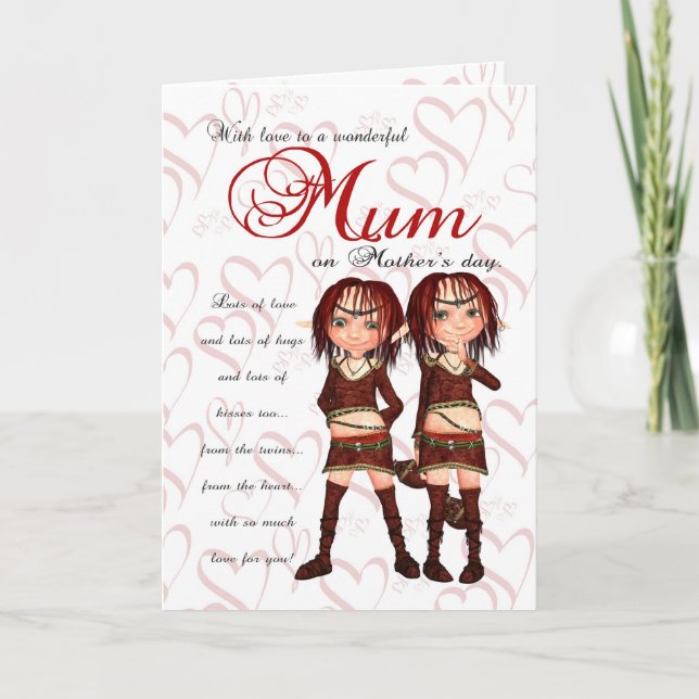 Tarjeta de mamá del Día de la Madre de los gemelos (Anverso)