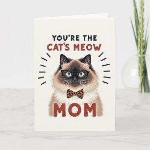 Tarjeta de Mamá Gatos Meow con Pajarita de Lunares