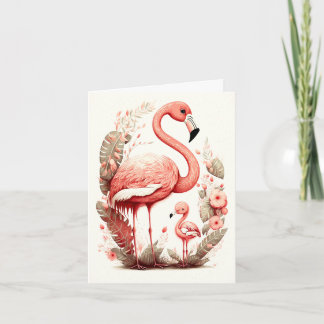 Tarjeta de Mamá y Bebé Flamenco Adorables y Lindos