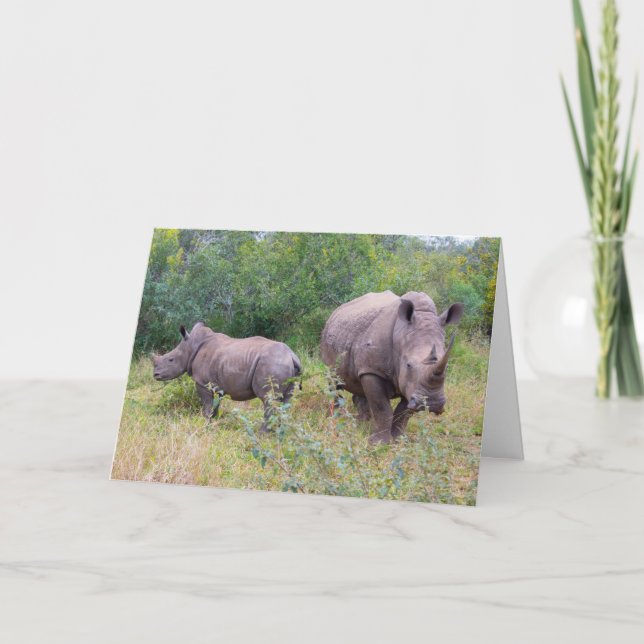 Tarjeta de mamá y de rinoceronte infantil (Anverso)