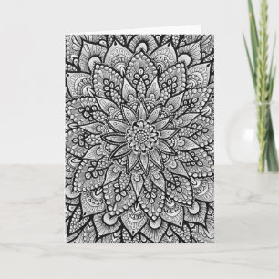 Tarjeta de mandala de arte original en blanco y ne